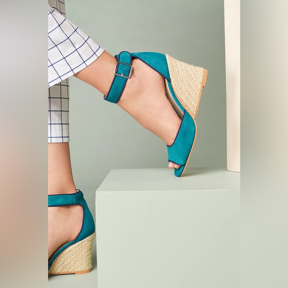 Anthropologie x Liendo by Seychelles Argos Wedge Sandals in Teal